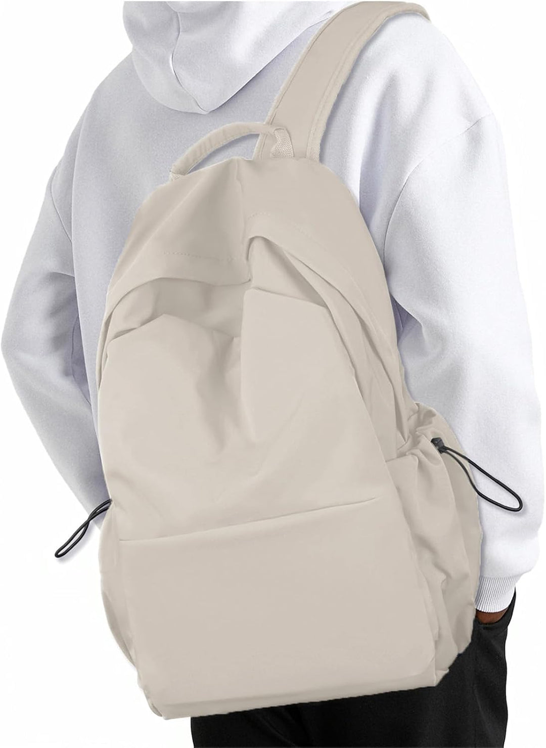 Lichtgewicht unisex laptop rugzak in beige, waterbestendig; ideaal voor werk, studie, pendelen.