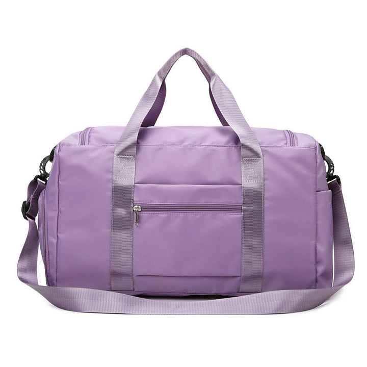 Paarse dames reistas met schoenenvak en meerdere zakken, ideaal voor reizen en sport, stevig en waterdicht.