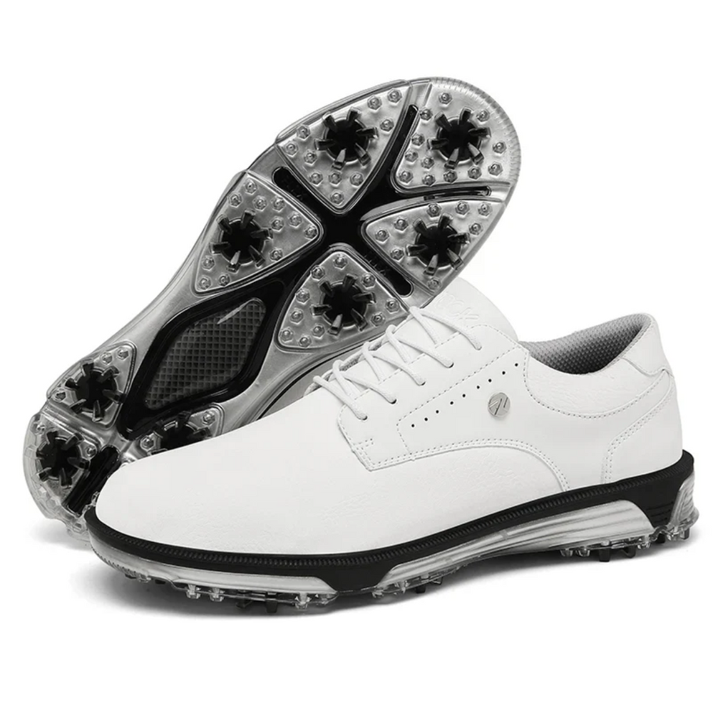Close-up van de zool van Elston golfschoenen; geavanceerde grip technologie voor maximale stabiliteit en controle op elke ondergrond.