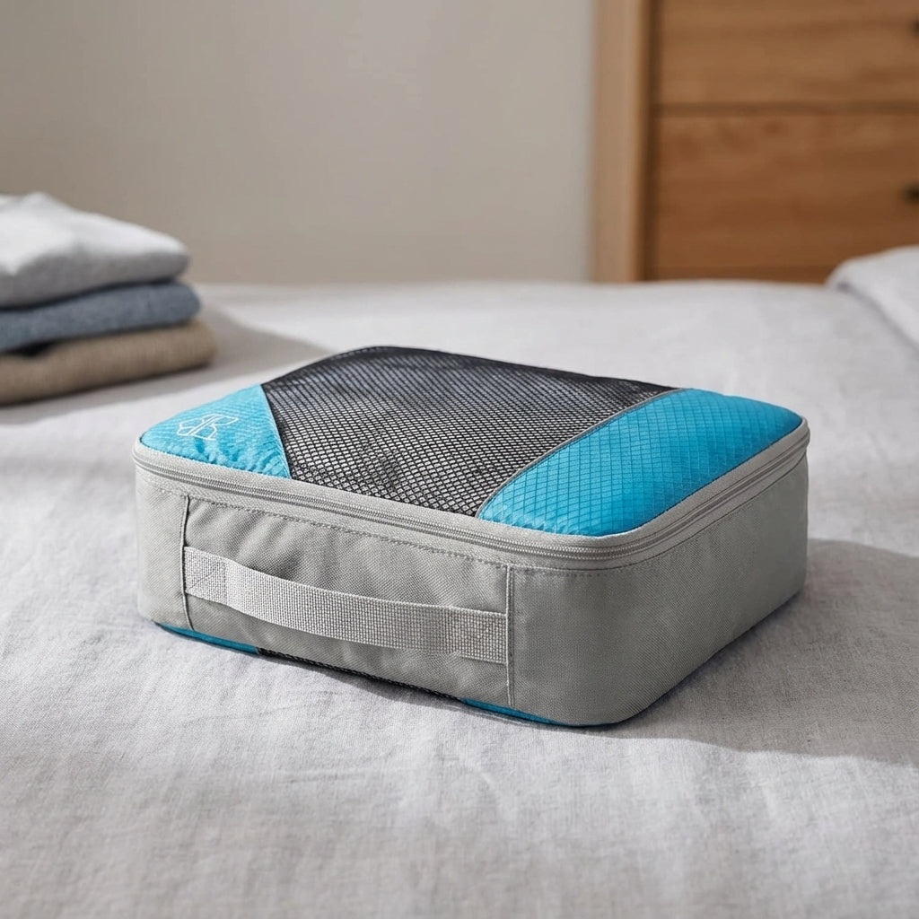 LiteCube reis organizer set met meerdere maten packing cubes, ideaal voor compact en geordend inpakken van bagage.