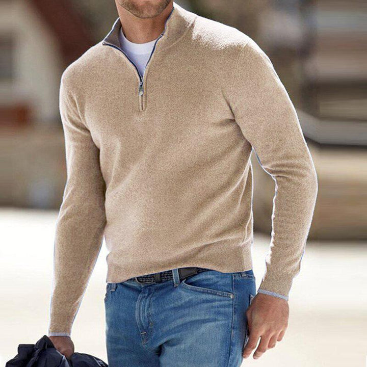 Heren zip-pullover met losse pasvorm en rits, in beige, perfect voor comfort en een stijlvolle look.