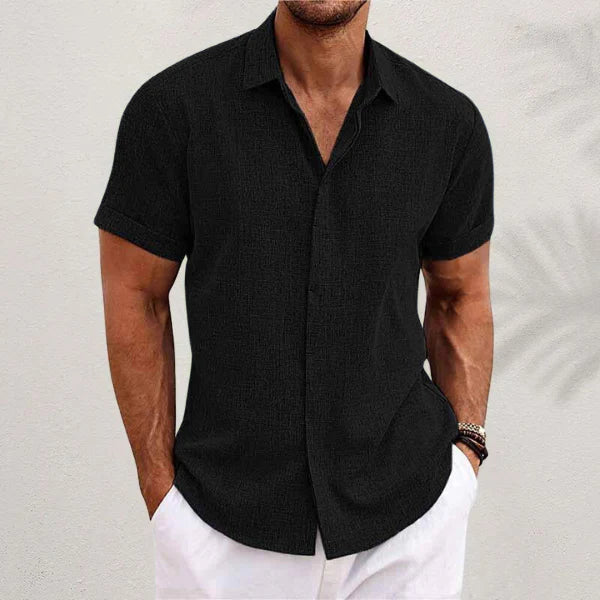 Luchtig heren linnen shirt met korte mouwen, casual en comfortabel voor de zomer en strandvakanties.