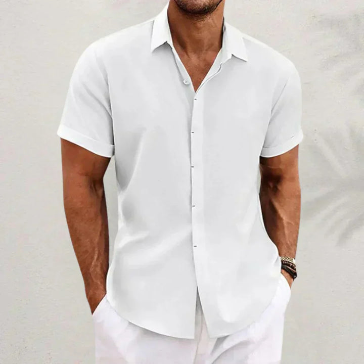 Comfortabel heren zomer shirt van linnen met korte mouwen, perfect voor vakantie en vrije tijd.