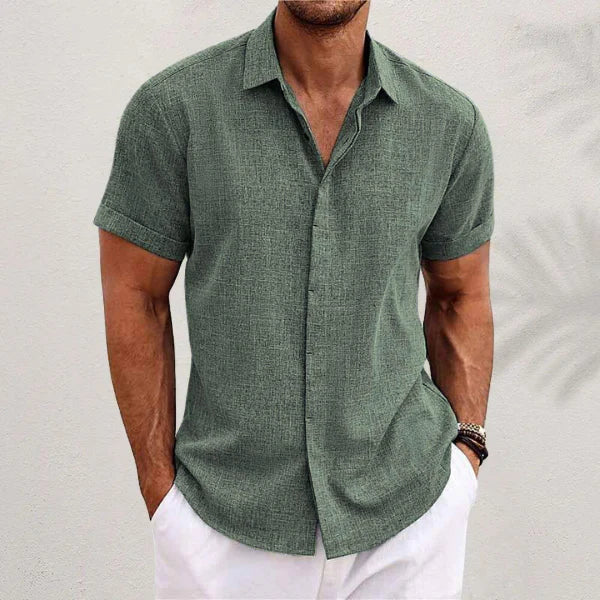 Zomers casual heren linnen shirt met korte mouwen, perfect voor een ontspannen en luchtige look.