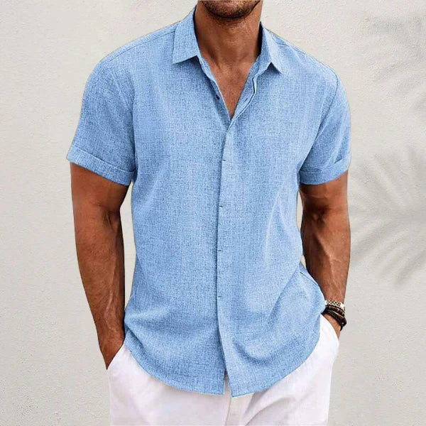 Modebewust heren linnen shirt met korte mouwen, comfortabele en stijlvolle keuze voor de zomer.