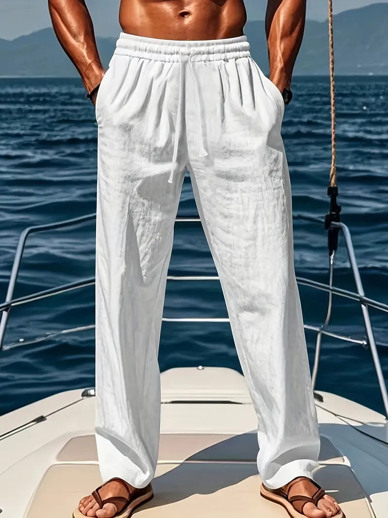Luchtige linnen broek voor mannen met wijde pasvorm, ideaal voor zomerse stijl en elegant comfort.