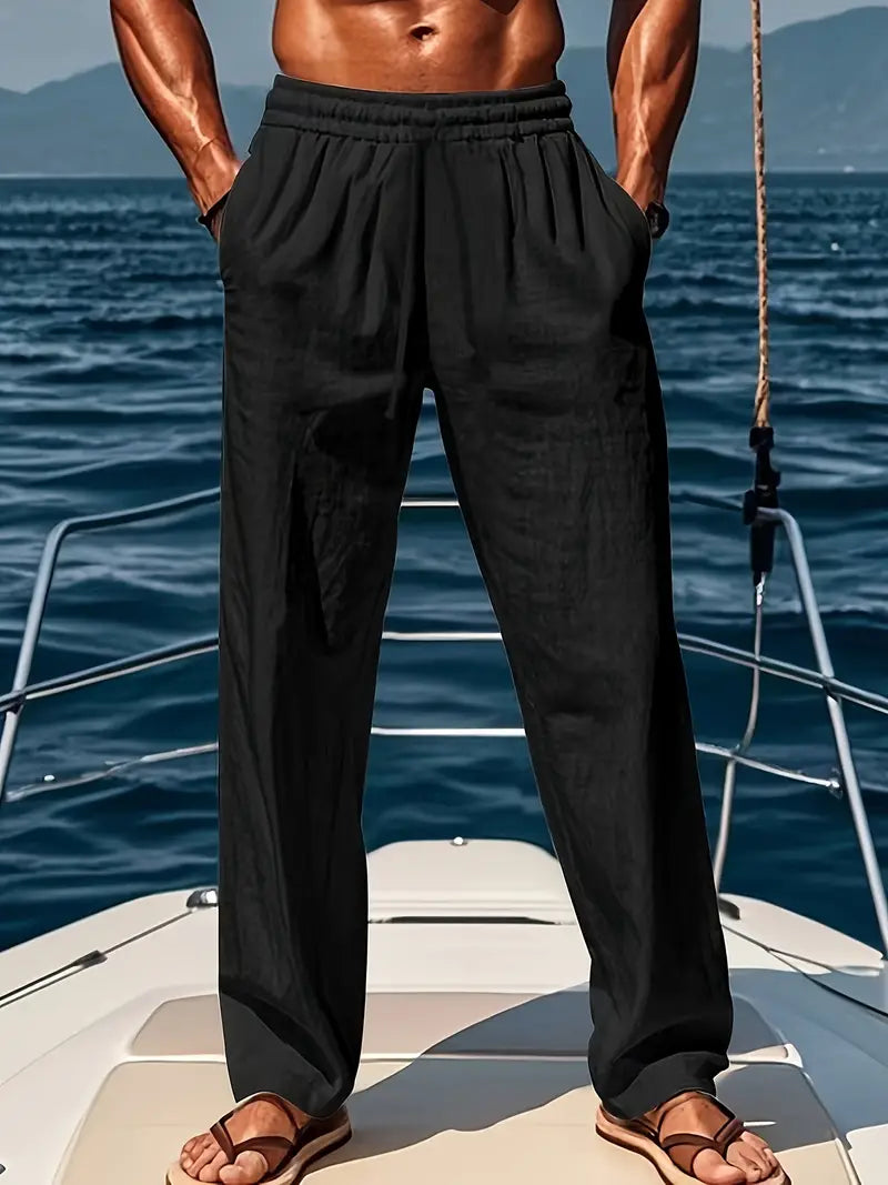 Luchtige linnen broek voor mannen met wijde pasvorm, ideaal voor zomerse stijl en elegant comfort.