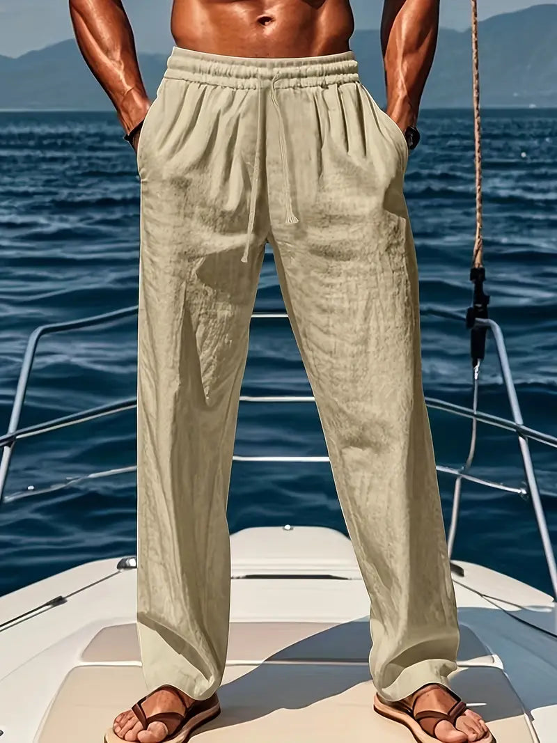 Luchtige linnen broek voor mannen met wijde pasvorm, ideaal voor zomerse stijl en elegant comfort.