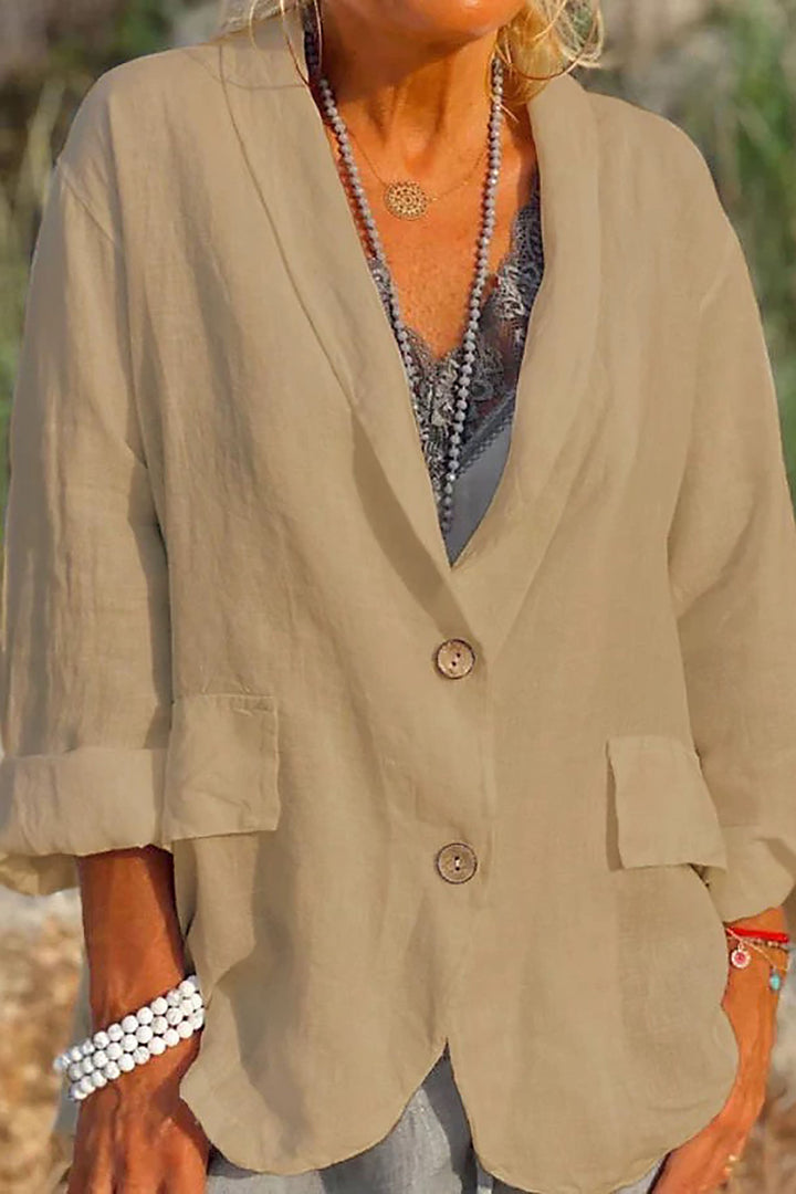 Luchtige linnen zomerjas voor dames, model Jessica, met elegante knoopsluiting. Beschikbaar in diverse kleuren.