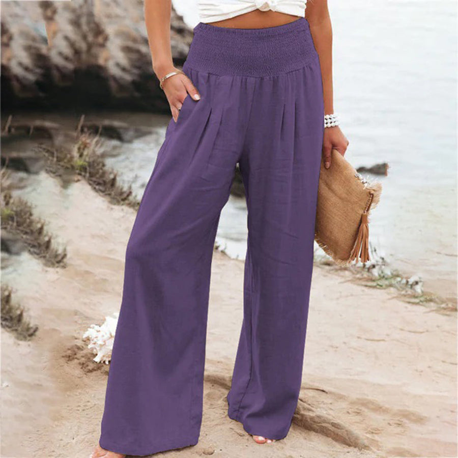Luchtige zomerbroek voor dames, elegant in beige, perfecte pasvorm met vloeiend silhouet, ideaal voor elke gelegenheid.