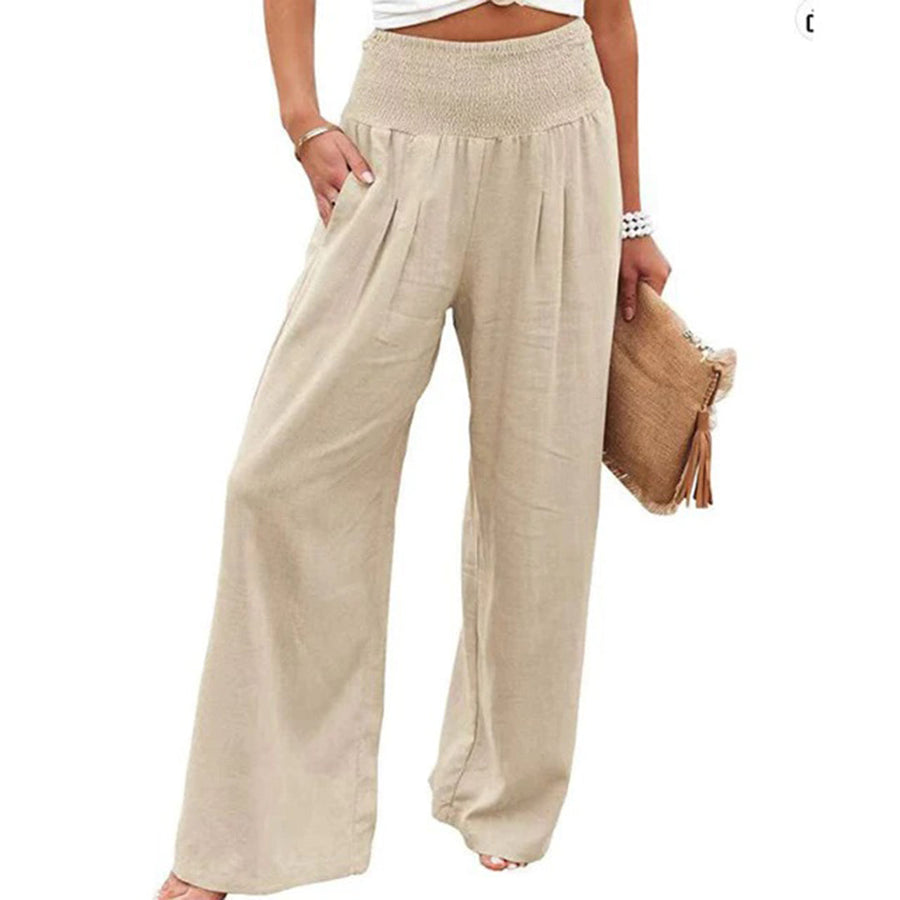 Luchtige zomerbroek voor dames, elegant in beige, perfecte pasvorm met vloeiend silhouet, ideaal voor elke gelegenheid.