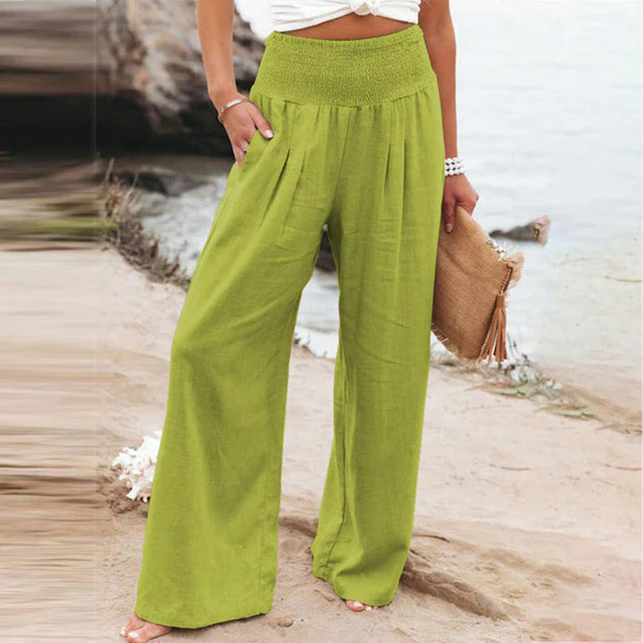 Luchtige zomerbroek voor dames, elegant in beige, perfecte pasvorm met vloeiend silhouet, ideaal voor elke gelegenheid.