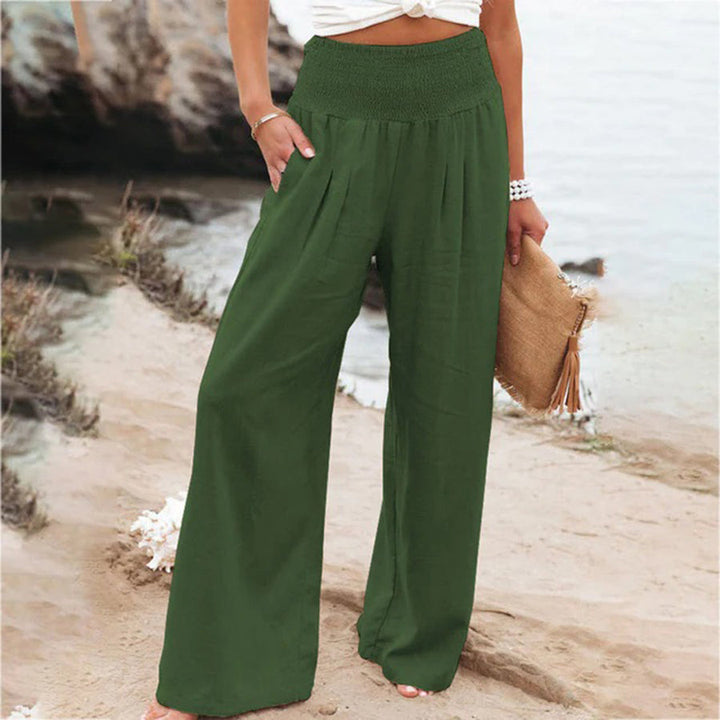 Luchtige zomerbroek voor dames, elegant in beige, perfecte pasvorm met vloeiend silhouet, ideaal voor elke gelegenheid.