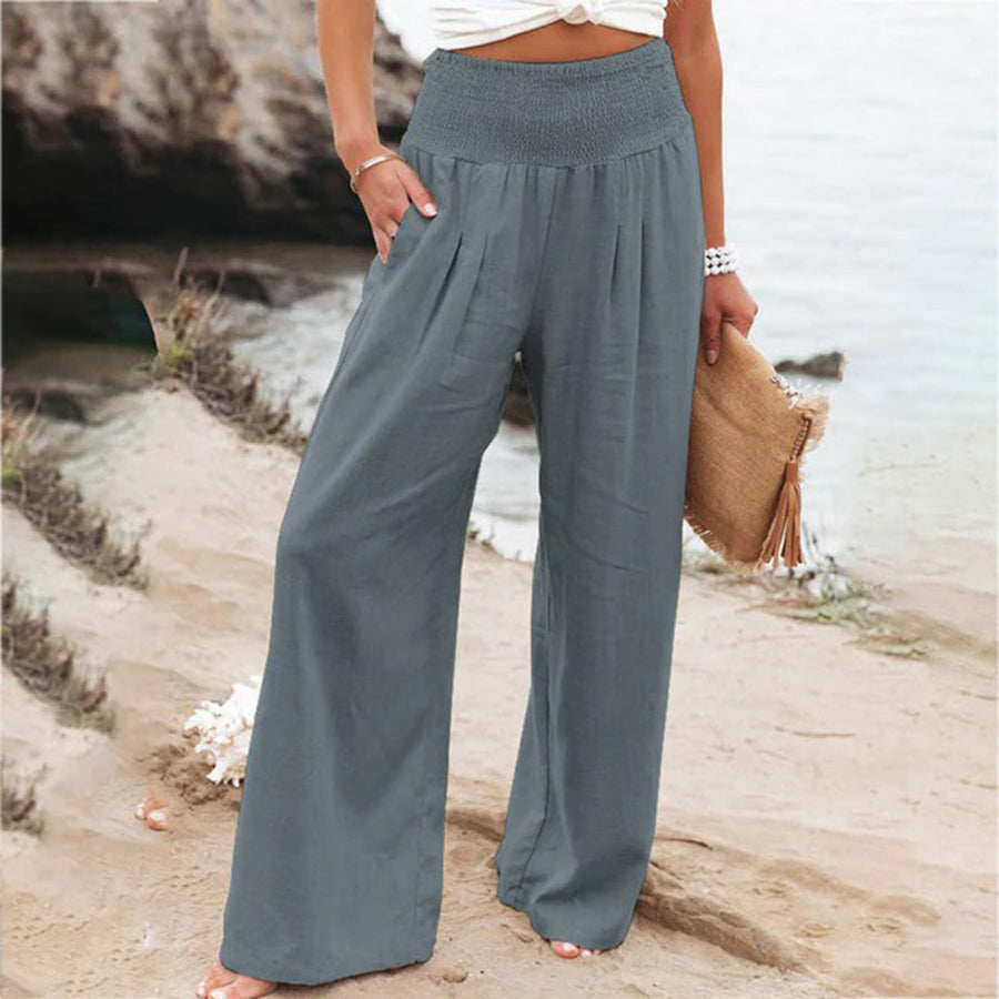 Luchtige zomerbroek voor dames, elegant in beige, perfecte pasvorm met vloeiend silhouet, ideaal voor elke gelegenheid.