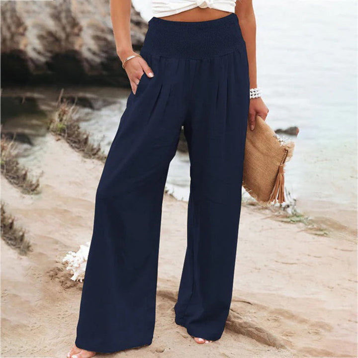 Luchtige zomerbroek voor dames, elegant in beige, perfecte pasvorm met vloeiend silhouet, ideaal voor elke gelegenheid.