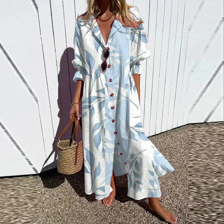 Luchtige Boho-maxijurk met V-hals, kleurrijke patronen, ideaal voor de zomer, veelzijdig en comfortabel voor elke gelegenheid.