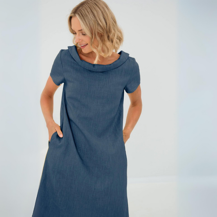 Luchtige zomerjurk voor dames van linnen-katoenmix met korte mouwen in geel, zwart, babyblauw, donkerblauw, ideaal voor een stijlvolle zomer