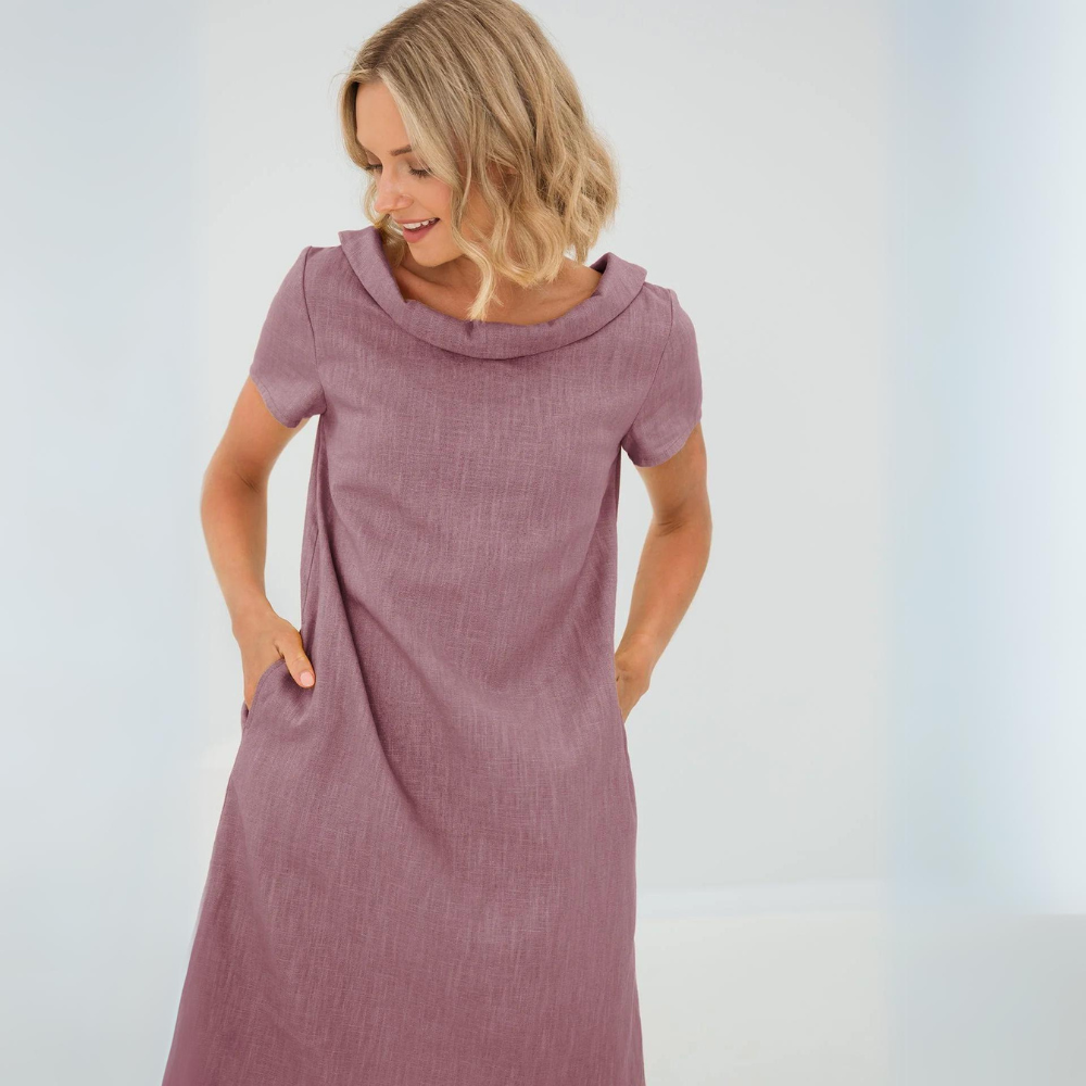 Luchtige zomerjurk voor dames van linnen-katoenmix met korte mouwen in geel, zwart, babyblauw, donkerblauw, ideaal voor een stijlvolle zomer