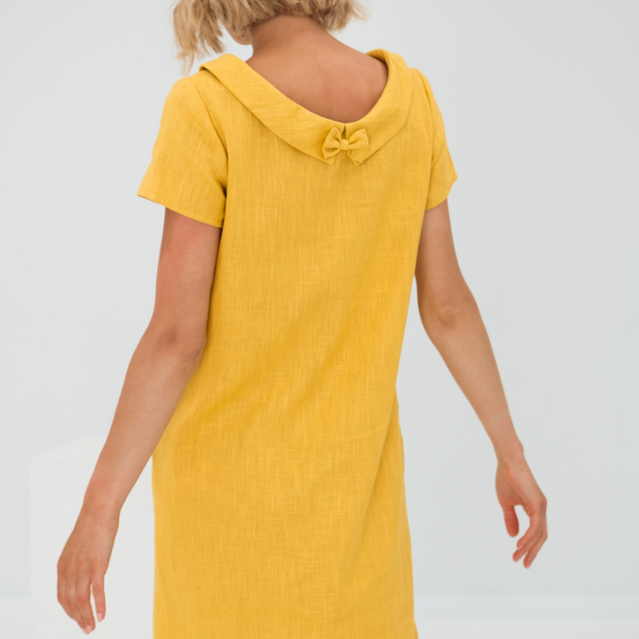 Luchtige zomerjurk voor dames van linnen-katoenmix met korte mouwen in geel, zwart, babyblauw, donkerblauw, ideaal voor een stijlvolle zomer