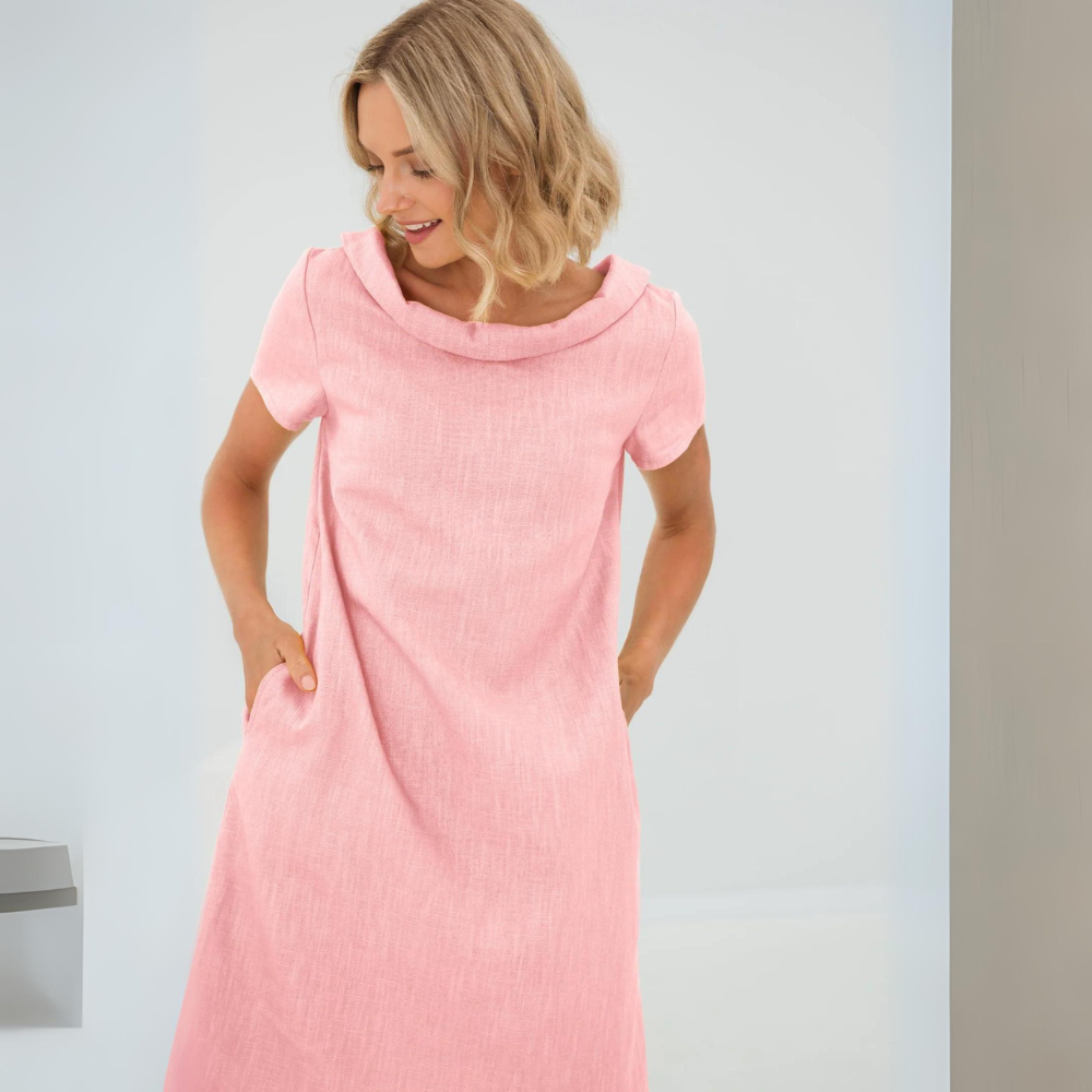 Luchtige zomerjurk voor dames van linnen-katoenmix met korte mouwen in geel, zwart, babyblauw, donkerblauw, ideaal voor een stijlvolle zomer