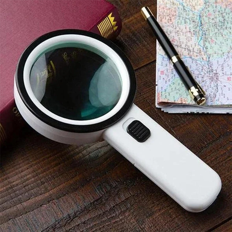 Vergrootglas met 30x vergroting, groot glas, twaalf LED-lampen, seniorenvriendelijk, gedetailleerde weergave.