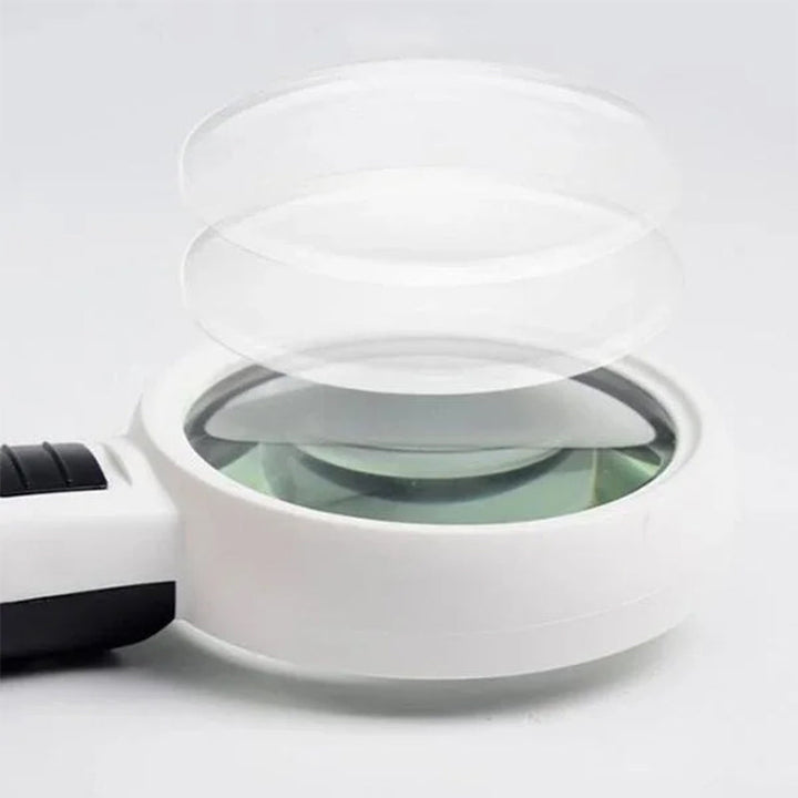 Vergrootglas met 30x vergroting, groot glas, twaalf LED-lampen, seniorenvriendelijk, gedetailleerde weergave.