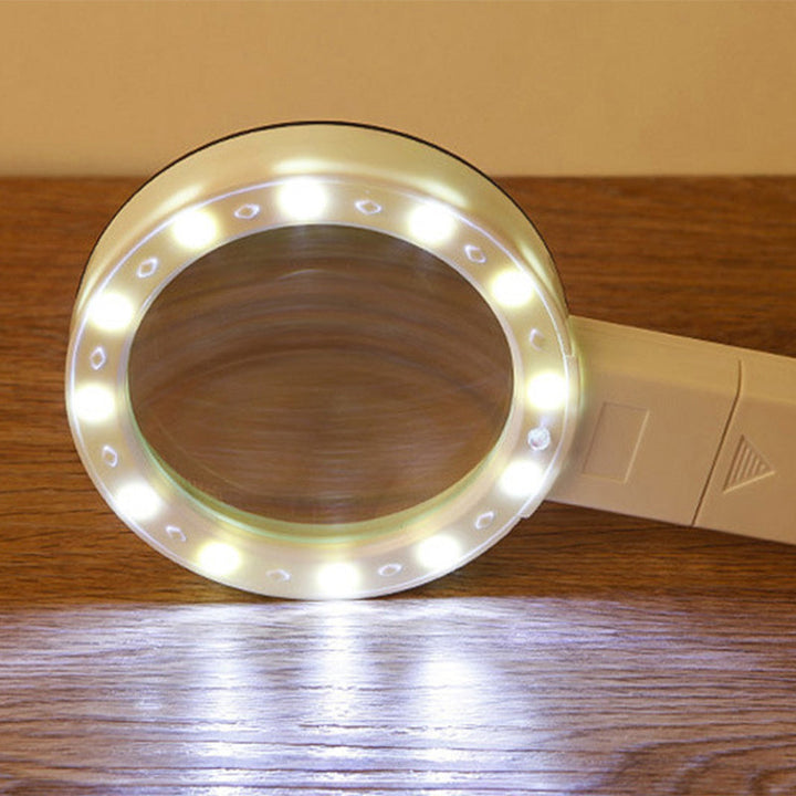 Vergrootglas met 30x vergroting, groot glas, twaalf LED-lampen, seniorenvriendelijk, gedetailleerde weergave.