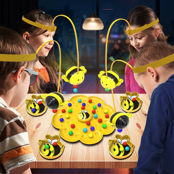 Leuk bijenchaos behendigheidsspel: verzamel gekleurde balletjes met een hoofdband, ideaal voor kinderen en familie.