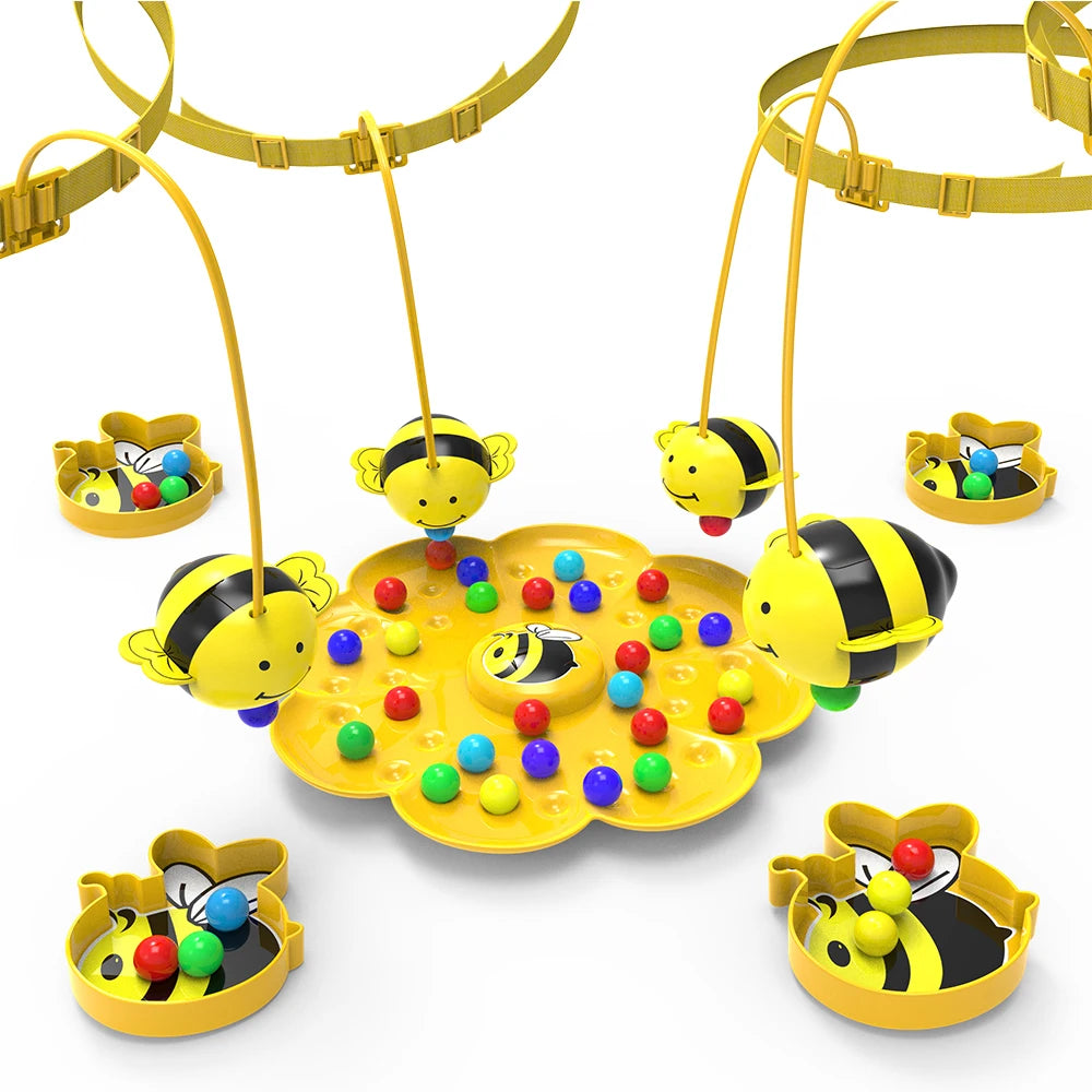 Leuk bijenchaos behendigheidsspel: verzamel gekleurde balletjes met een hoofdband, ideaal voor kinderen en familie.