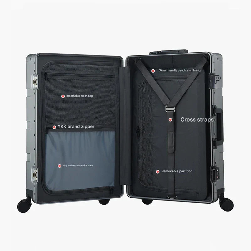Luxe aluminium bagagekoffer Pristina, perfect voor zowel korte trips als lange reizen. Comfortabel en betrouwbaar.
