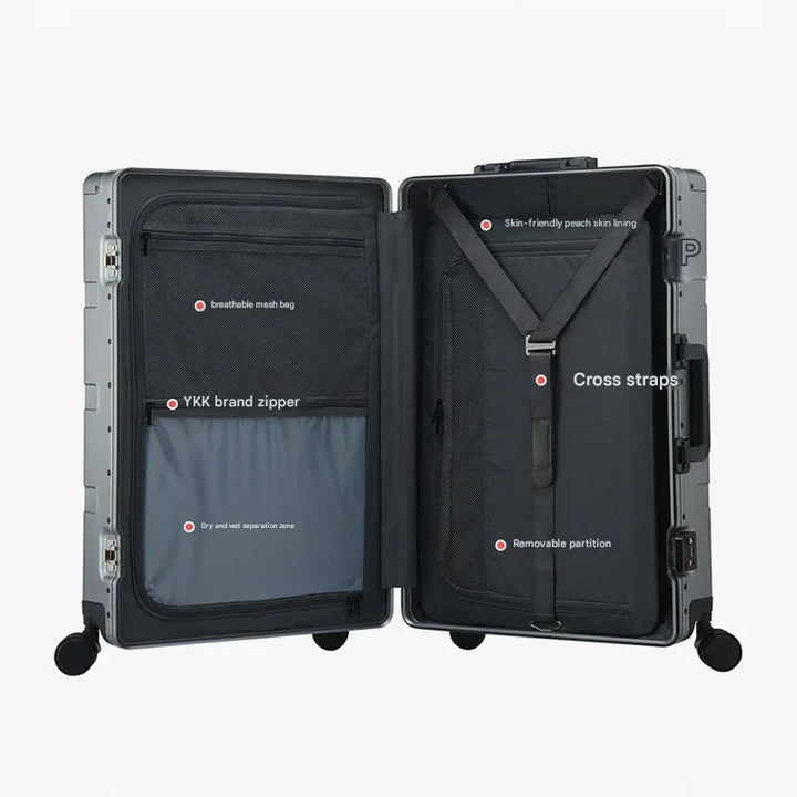 Luxe aluminium bagagekoffer Pristina, perfect voor zowel korte trips als lange reizen. Comfortabel en betrouwbaar.