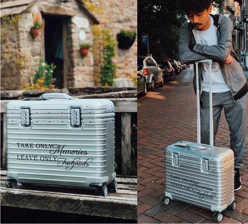 Stijlvolle aluminium koffer 'Monaco' met 360° spinnerwielen en geïntegreerd TSA-slot, ideaal voor reizen.
