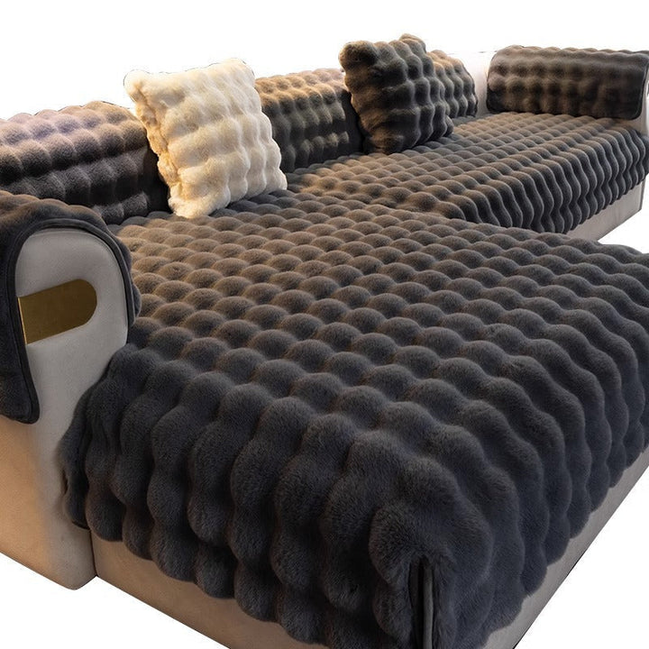 Stijlvolle luxe bankhoes in modern design, verfraait woonkamer interieur. Perfecte decoratie.