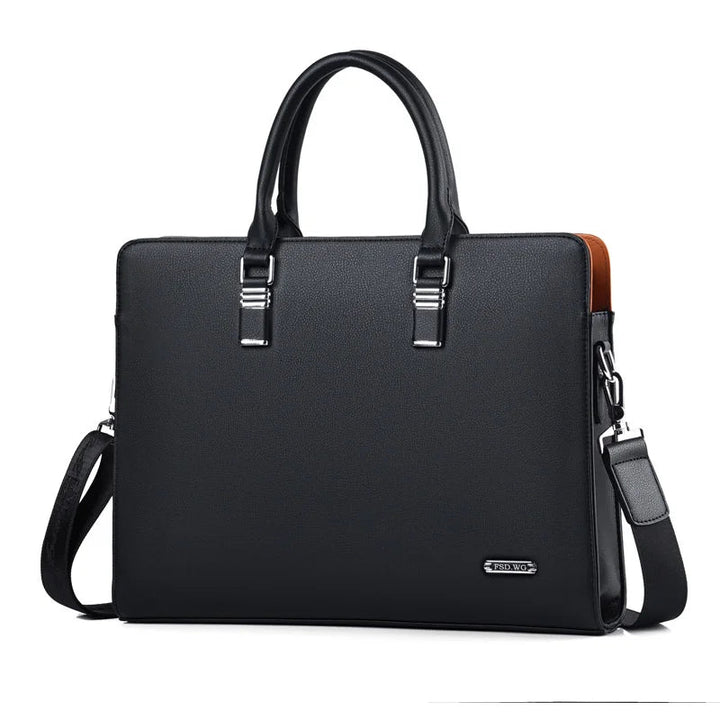 Zwarte Portaro laptoptas voor heren, een luxe aktetas voor zakelijke professionals met 14/15" laptops.