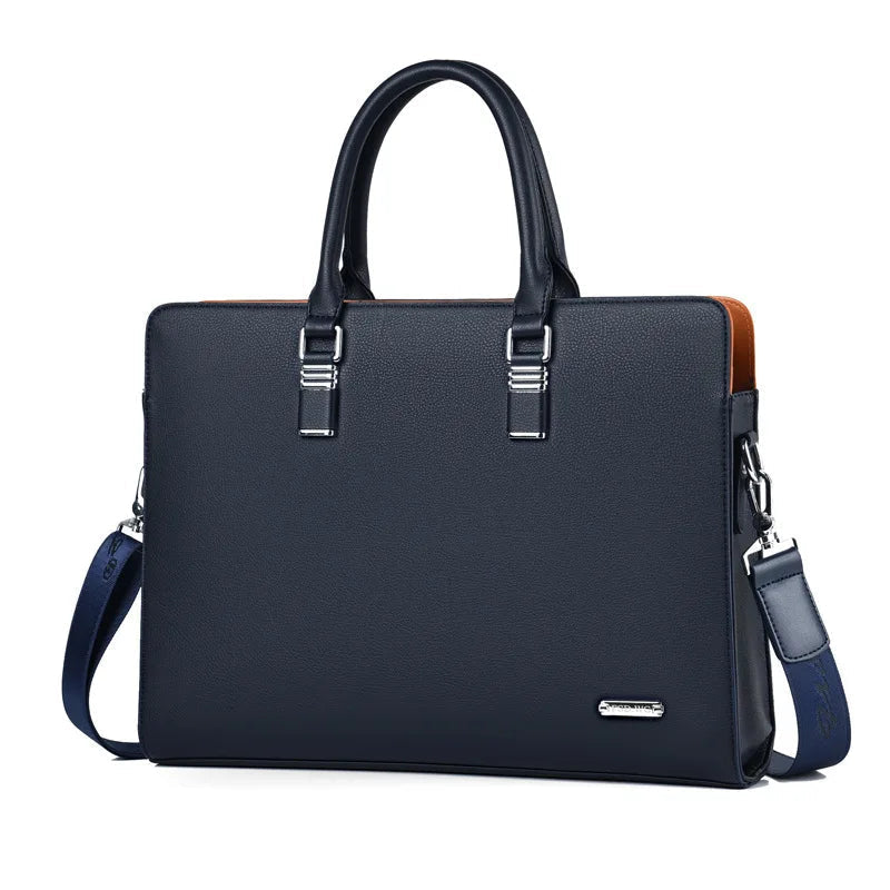 Draagbare Portaro laptoptas voor heren, luxe en georganiseerd, perfect voor 14/15 inch laptops onderweg.