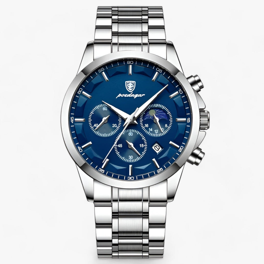 Close-up van de leren band en gesp van het Cassian herenhorloge, benadrukt kwaliteit en comfort.