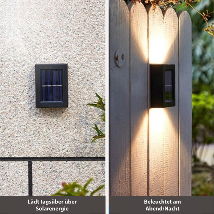 Sfeervolle SolarGlow LED wandlamp voor buiten; creëert veilige en warme tuindecoratie zonder kabels.