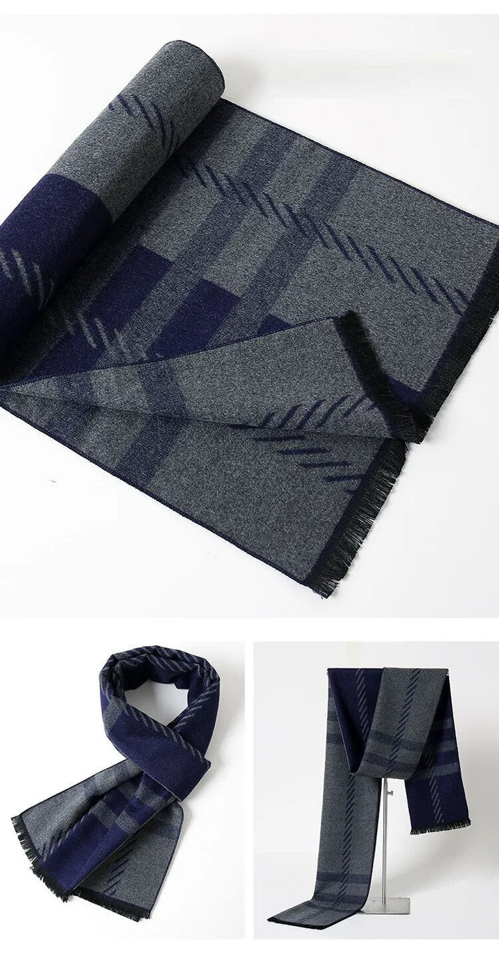 Stijlvolle heren kasjmier sjaal met gedetailleerd ruitpatroon, warm en comfortabel.