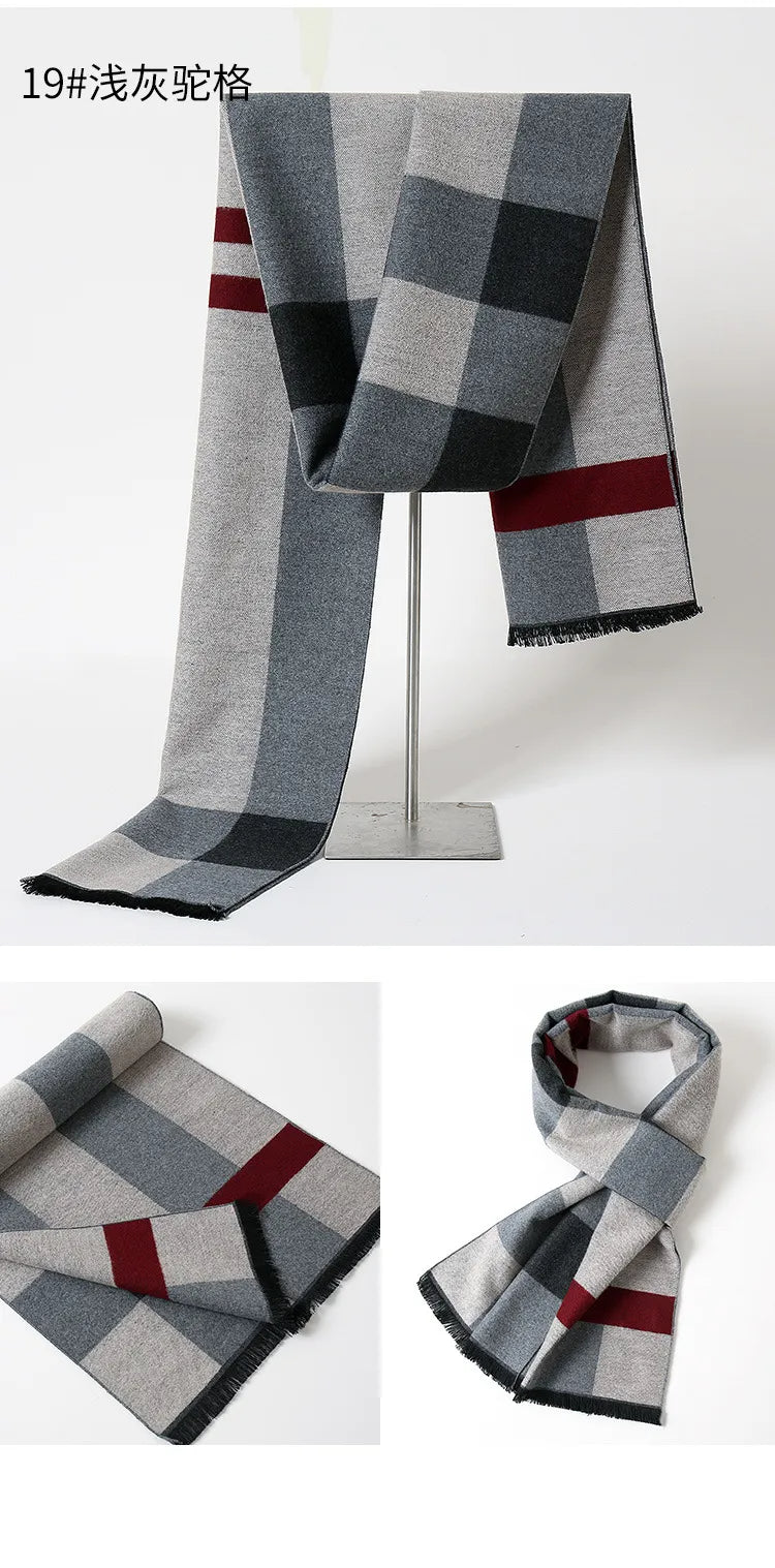 Zachte heren kasjmier sjaal met ruitpatroon, perfect voor een elegante uitstraling.