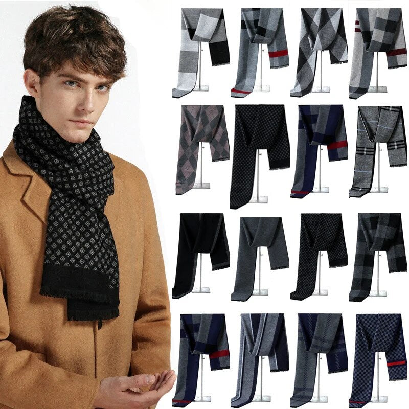 Luxe warme kasjmier herensjaal met ruitpatroon, ideaal voor koud weer en mode.