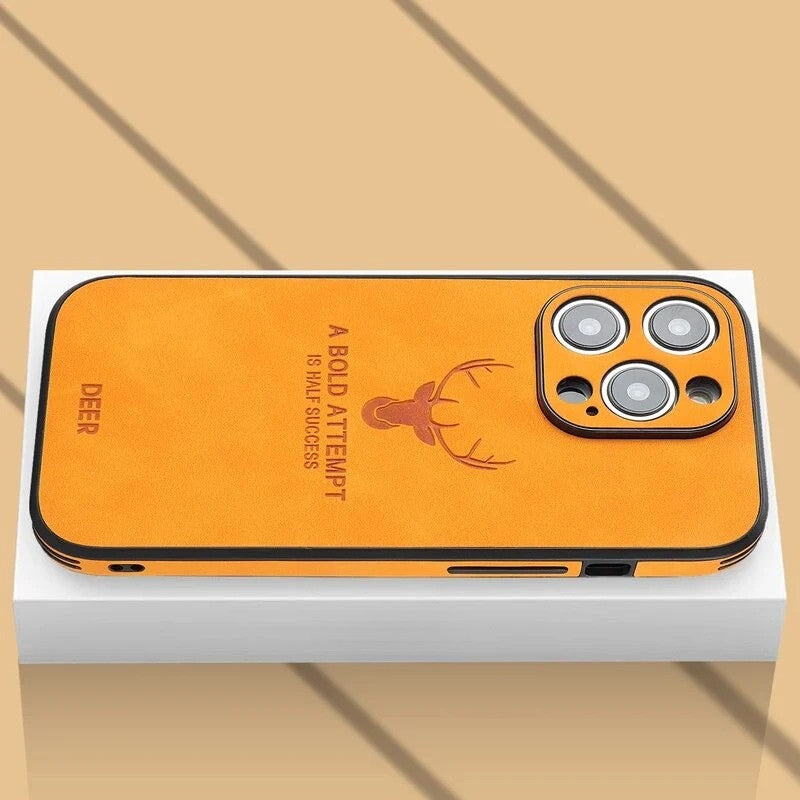 Duurzame hertenleren iPhone hoes met schokbestendige cameralensbescherming, Veltro.