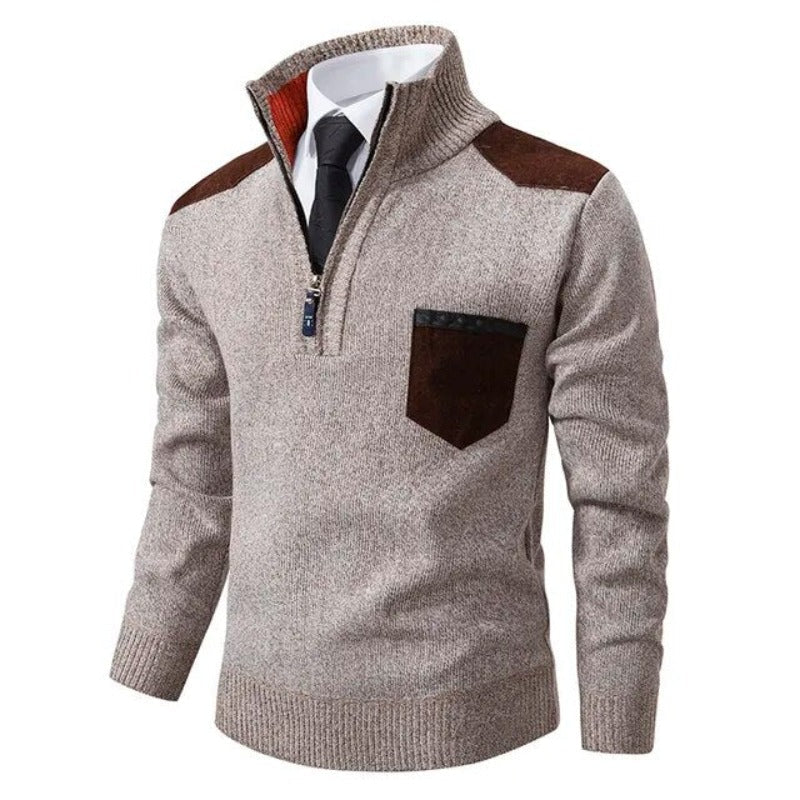 Luxe kasjmier heren pullover Archer met halve rits, warm en stijlvol voor herfst & winter.