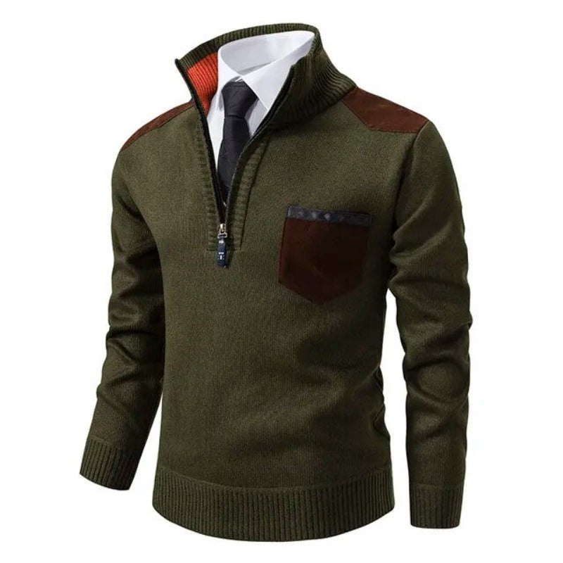 Stijlvolle heren trui met halve rits, ideaal voor een casual of geklede look in herfst en winter.