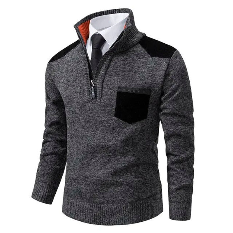Archer luxe heren pullover van kasjmier, met praktische halve rits; een elegante toevoeging aan je garderobe.
