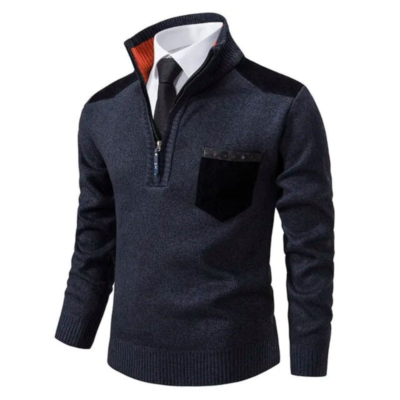 Modieuze heren trui, gemaakt van luxe kasjmier, met een halve rits voor een stijlvolle en warme herfst outfit.