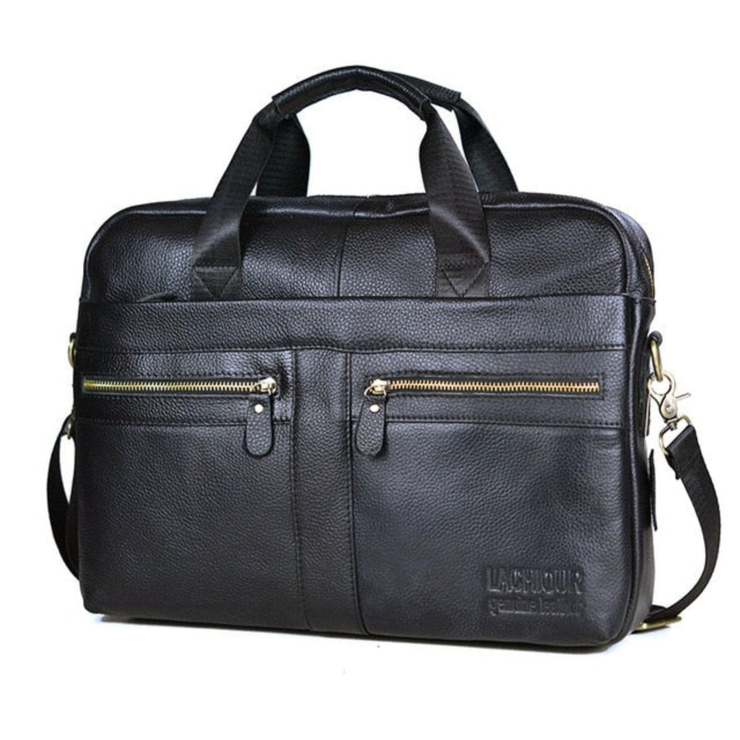Luxe leren laptoptas Victor voor heren, stijlvol en professioneel, perfect voor zakelijk gebruik.