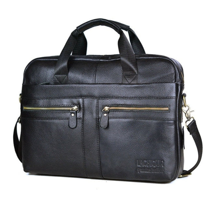 Luxe leren laptoptas Victor voor heren, stijlvol en professioneel, perfect voor zakelijk gebruik.