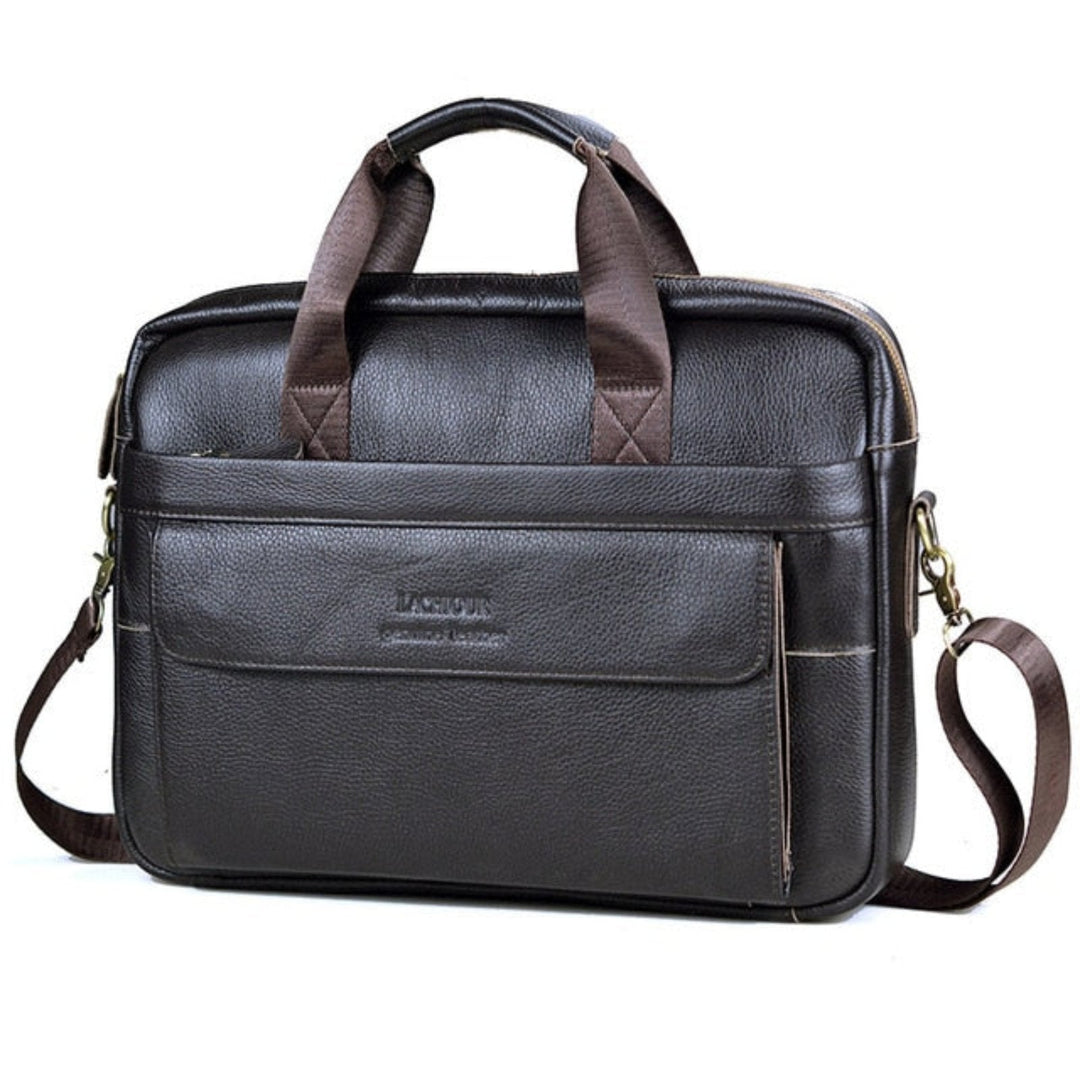Luxe leren laptoptas Victor voor heren, ruim en georganiseerd voor al uw professionele benodigdheden.