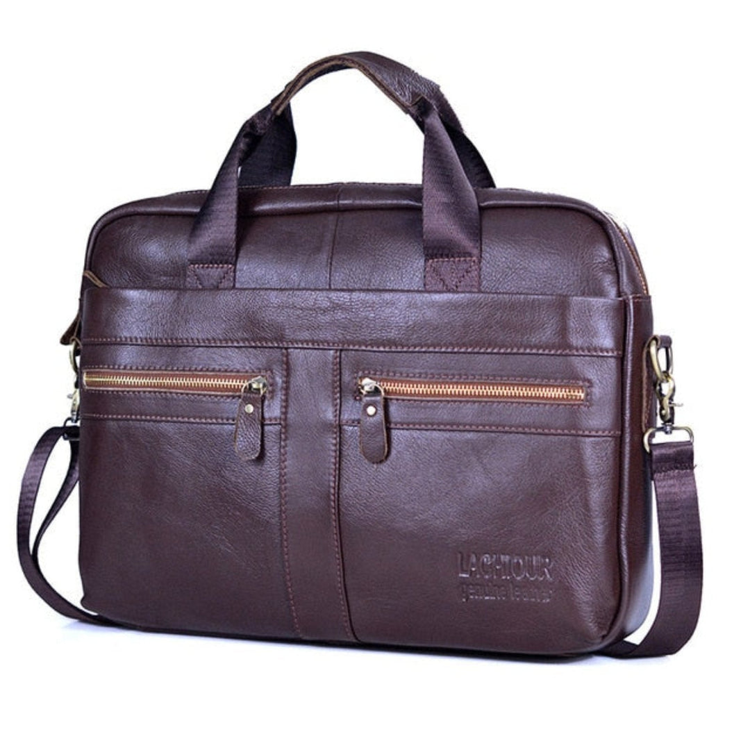 Duurzame leren pendeltas Victor, perfect als stijlvolle laptoptas of reistas voor heren.