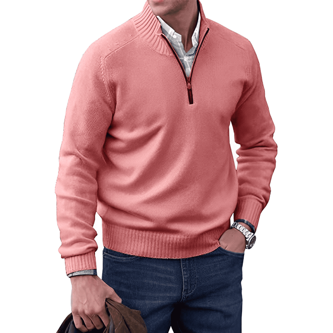 Fijne Lucas kasjmier-mix herentrui met soepele rits, comfortabele en luxueuze pullover.